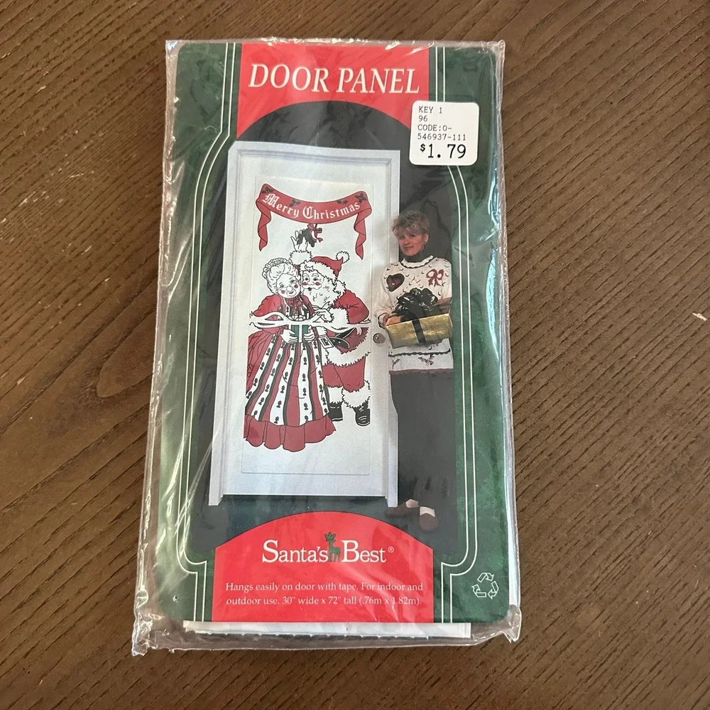 Vintage 1995 Santas Best Christmas Door Panel Santa‎ Mrs Claus 30x72 Made in USA